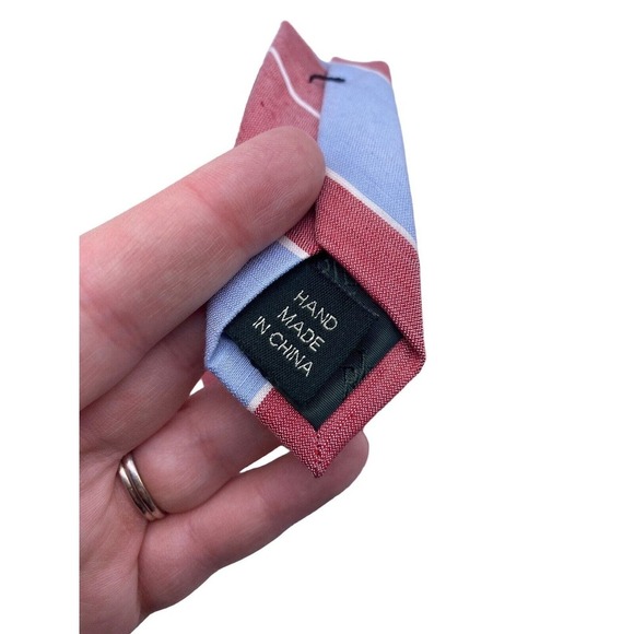 Ralph Lauren Tie Silk Slub Linen Blend Mens Light Blue Rose Red Dark Pink Stripe - Picture 10 of 12